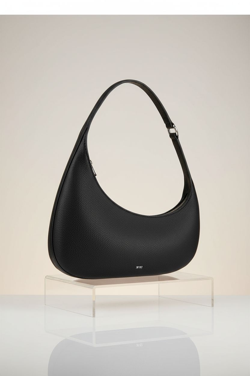 JW PEI Harlee black shoulder bag displayed in a clean studio, highlighting its sleek design and quality.