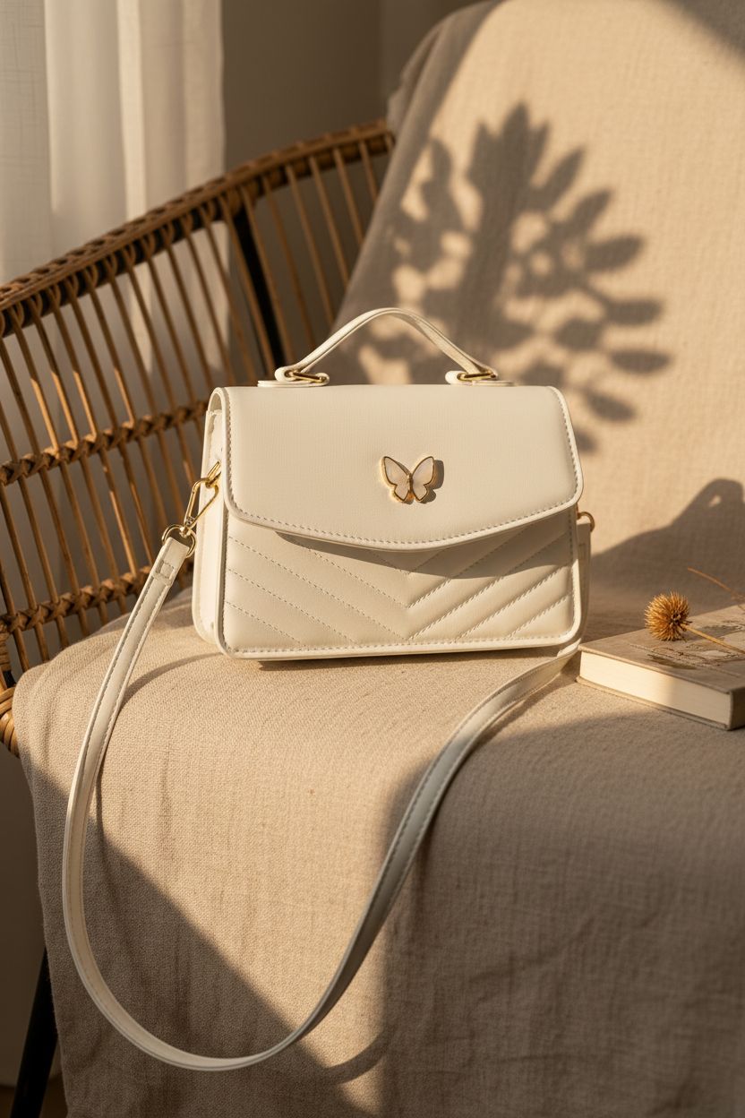 Floerns butterfly purse on a cozy chair, perfect for home decor and style.