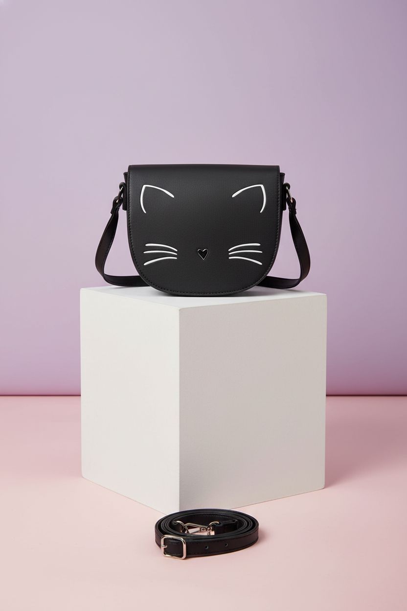 Gladdon cat crossbody bag on a studio pedestal, showcasing its design.