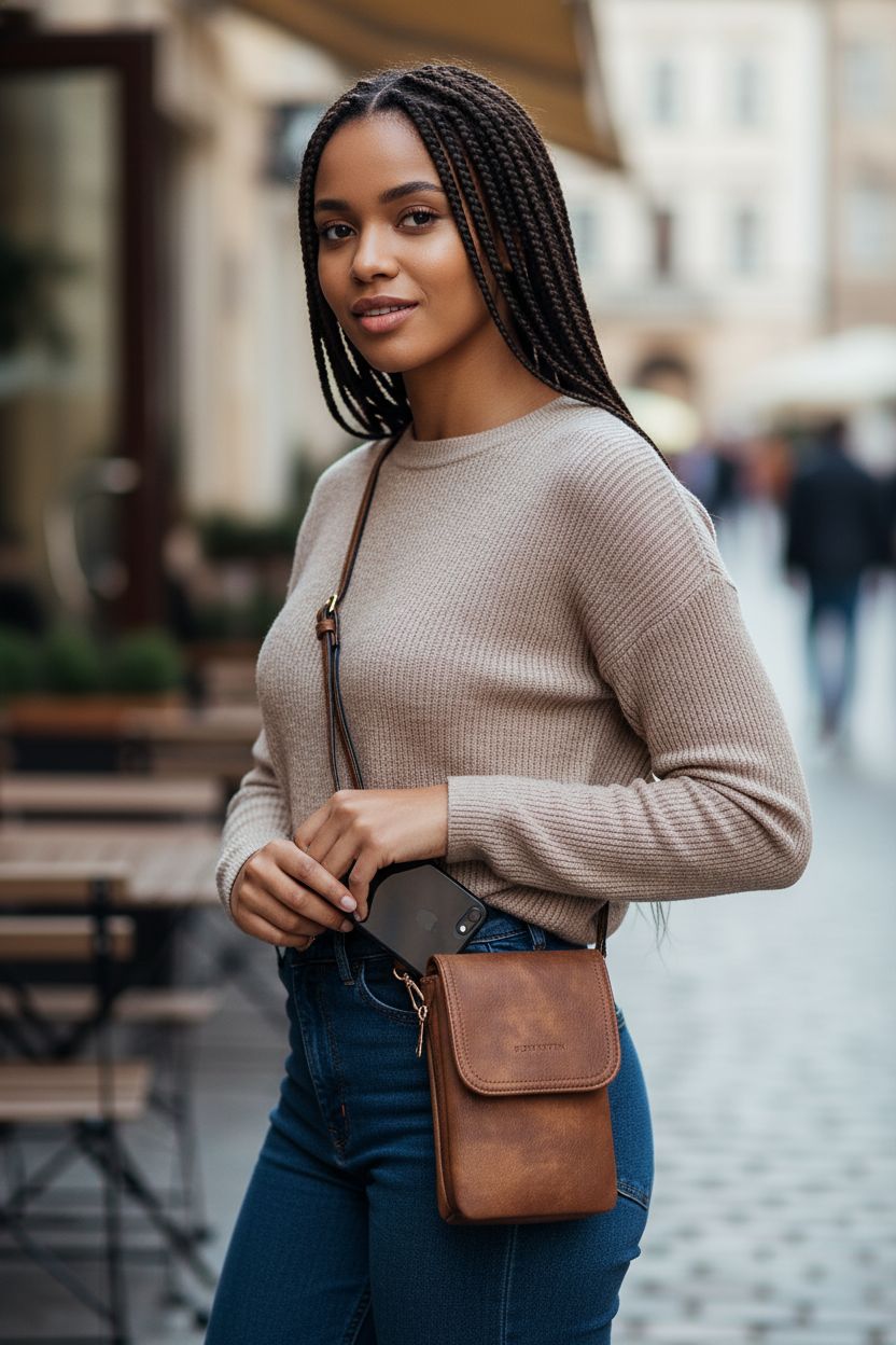 Retro brown BOSTANTEN cell phone crossbody bag with magnetic pocket, perfect for casual outings.