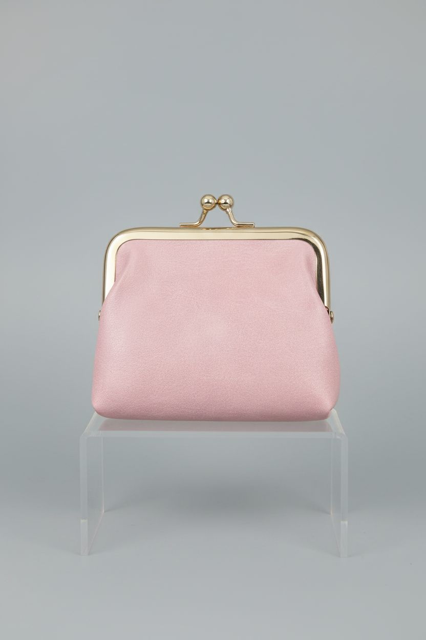 SENCCO pink kiss-lock change purse elegantly displayed on a gray background