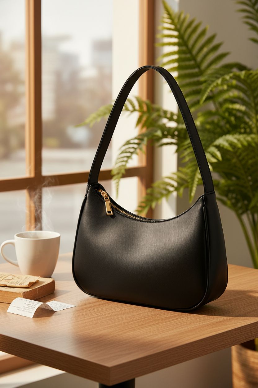 CYHTWSDJ black hobo bag in a cozy café setting, highlighting its chic design and everyday usability.