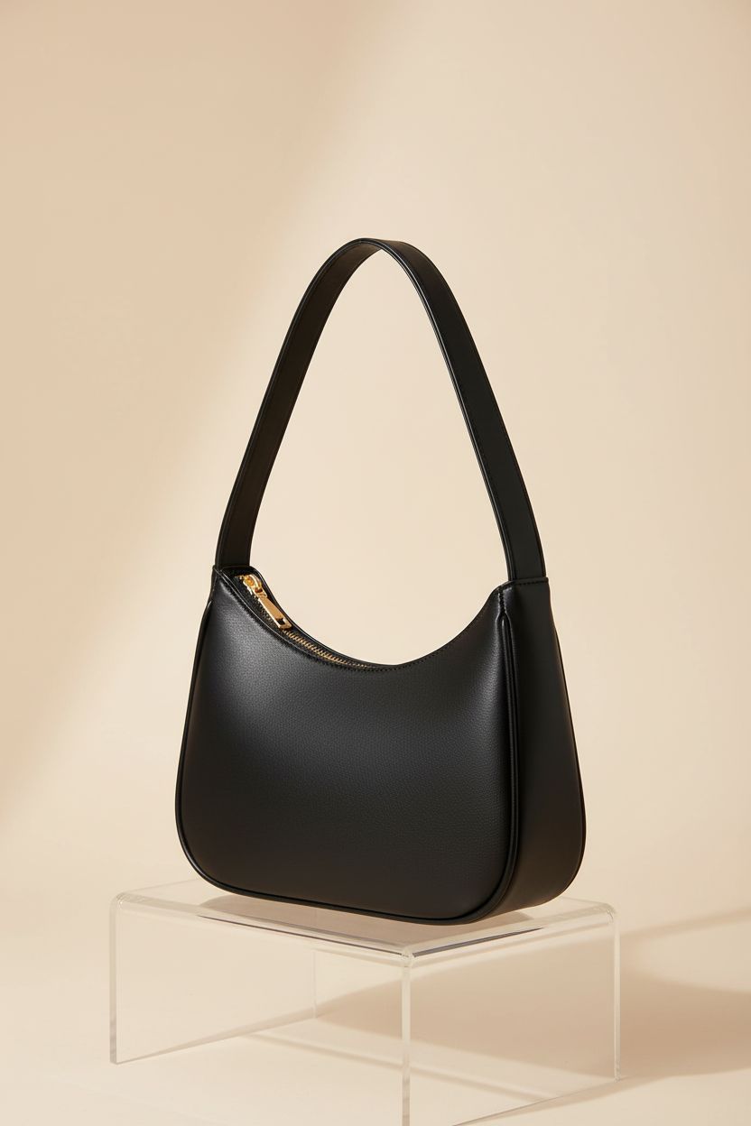 Close-up of CYHTWSDJ black hobo bag showcasing PU leather texture and minimalist design.