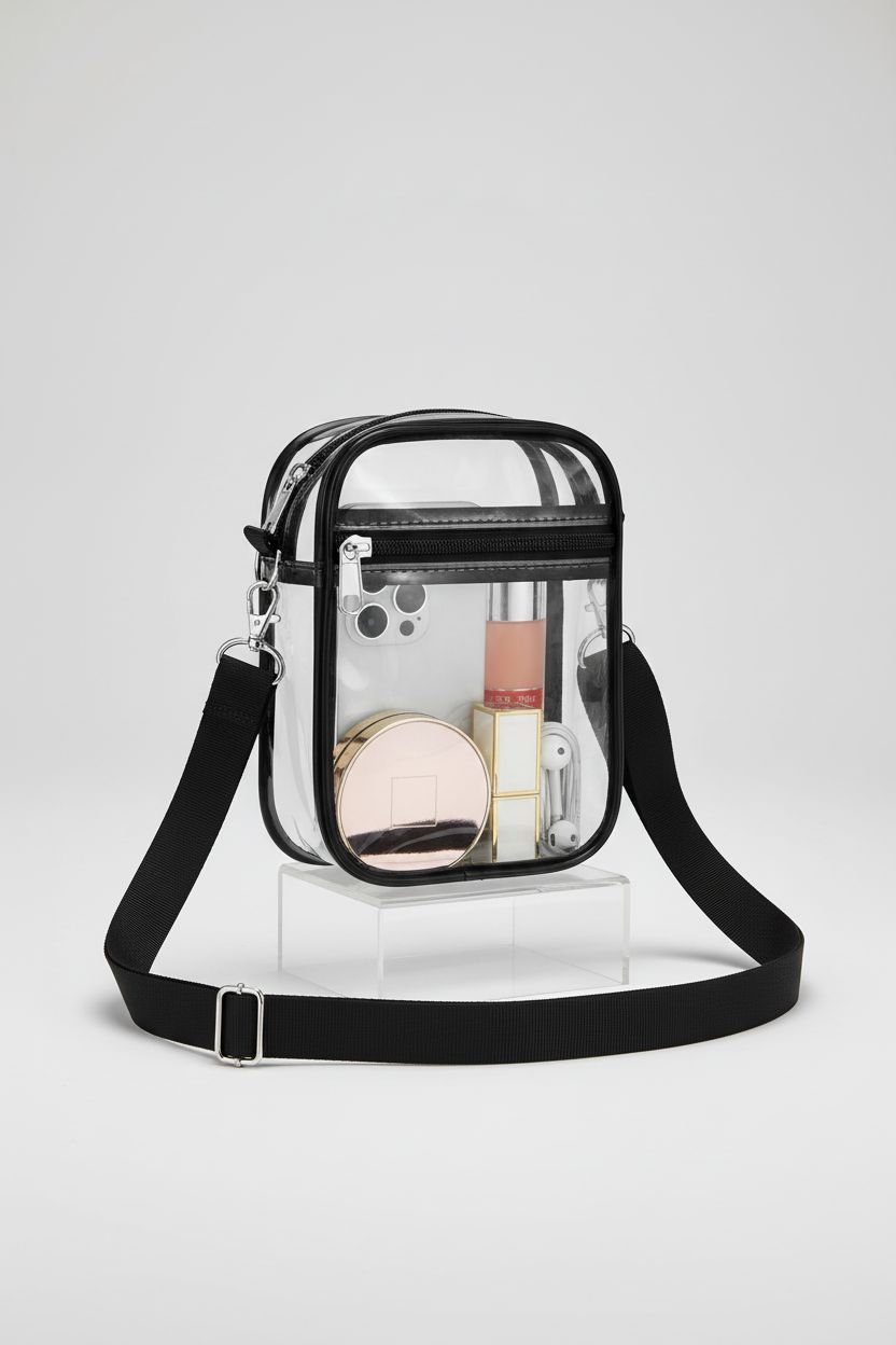 Close-up of USPECLARE clear bag highlighting PVC material and sleek design