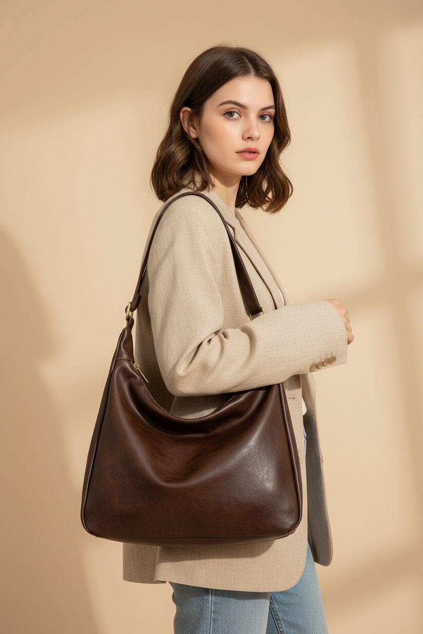 Celestina hobo bag with gold hardware, showcasing its stylish design and vegan leather quality.