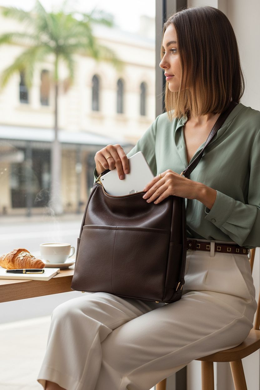 Ruvafeny convertible backpack purse in dark brown, perfect for work or casual outings.