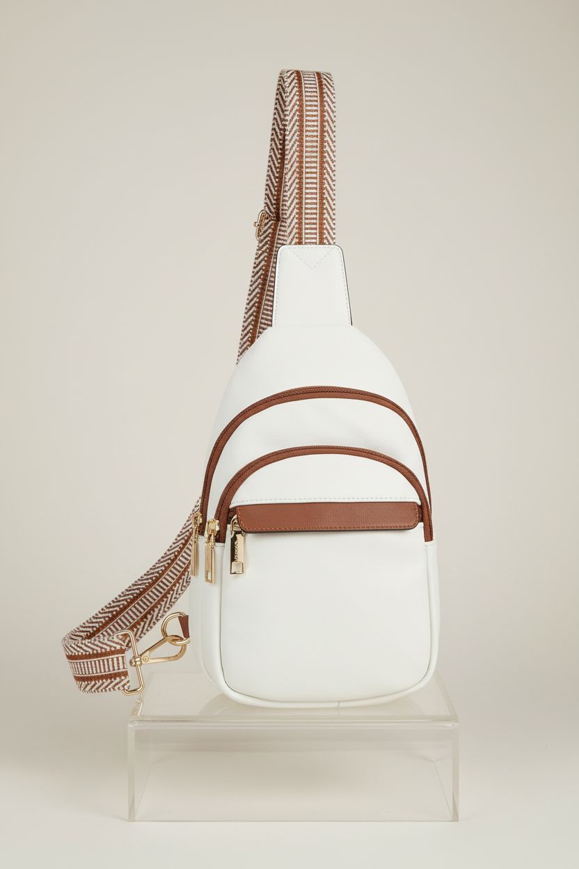 BOSTANTEN Small Sling Bag displayed on an acrylic riser, highlighting its sleek design.