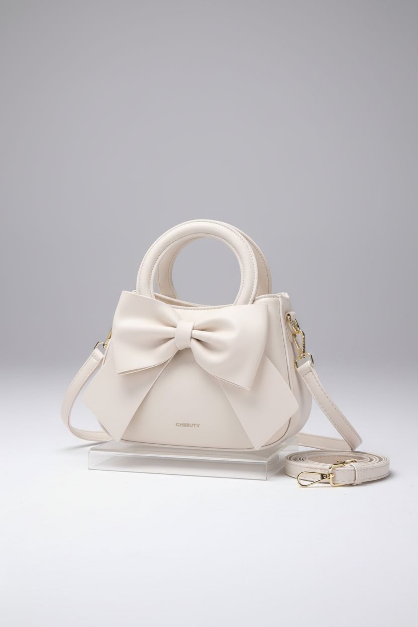 Beige CHERUTY small purse with bow design, showcasing elegance and functionality.