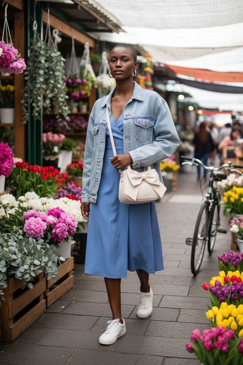 Beige CHERUTY bow-knot bag in flower market, versatile and trendy for outings.