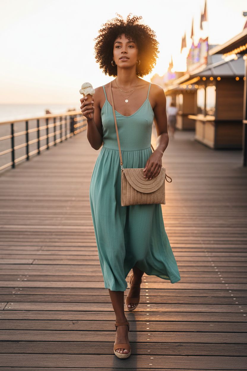 COOKOOKY straw crossbody bag captured in a seaside setting, ideal for summer strolls.