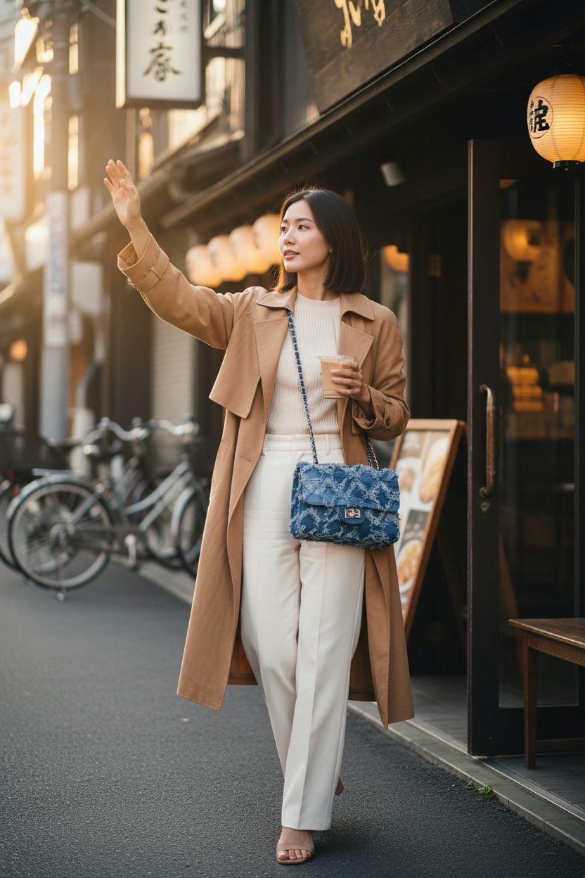 MKP COLLECTION distressed denim purse perfect for weekend outings with iced latte