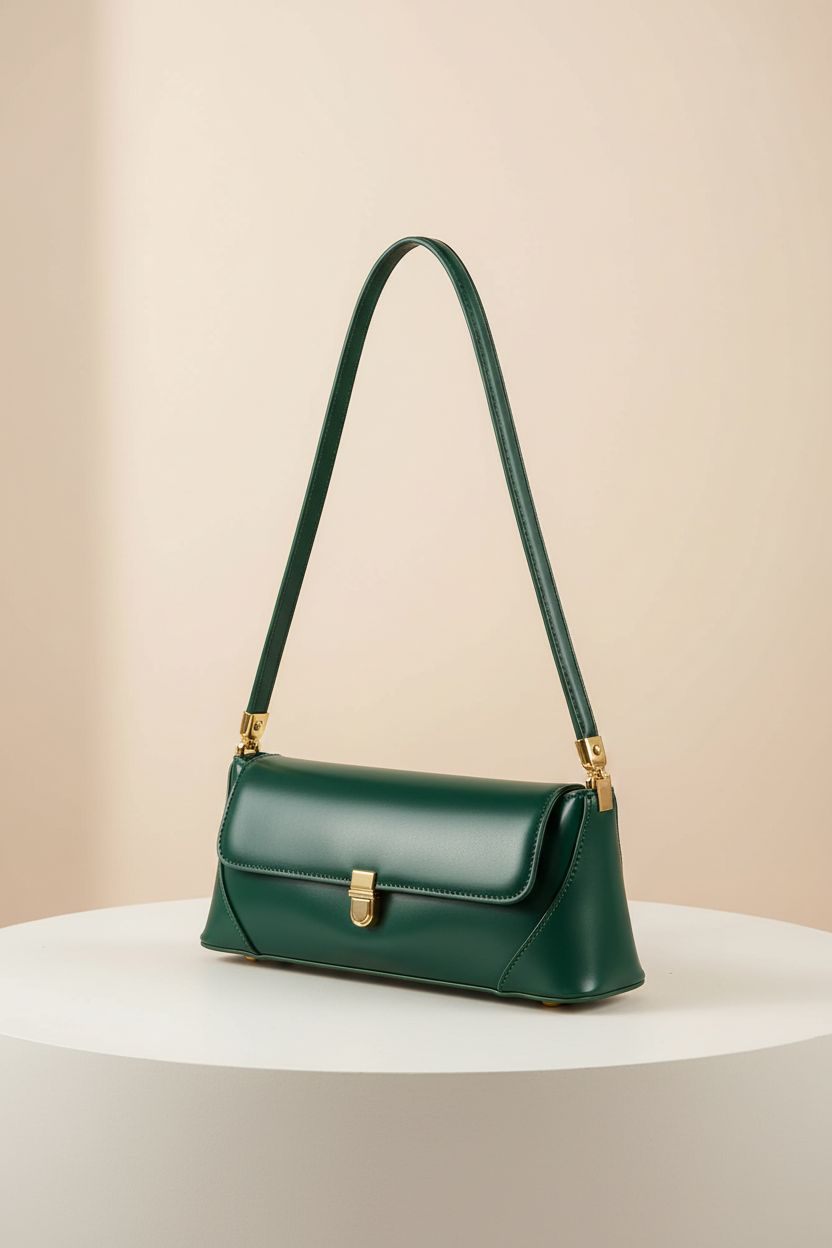 Cuiab emerald green handbag displayed in a studio setting, showcasing its exquisite craftsmanship.