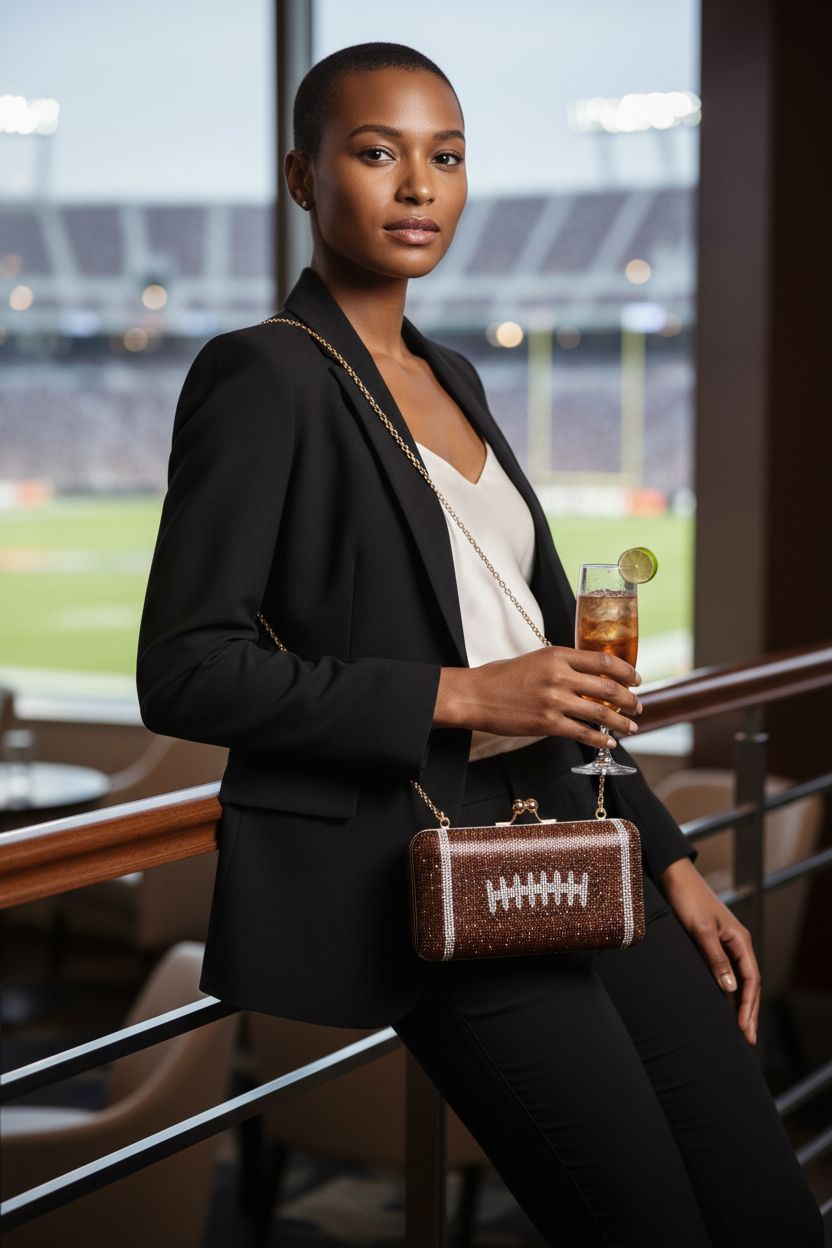 Elegant Dansydaisy clutch with rhinestones, showcased in a chic lounge setting, perfect for game nights.