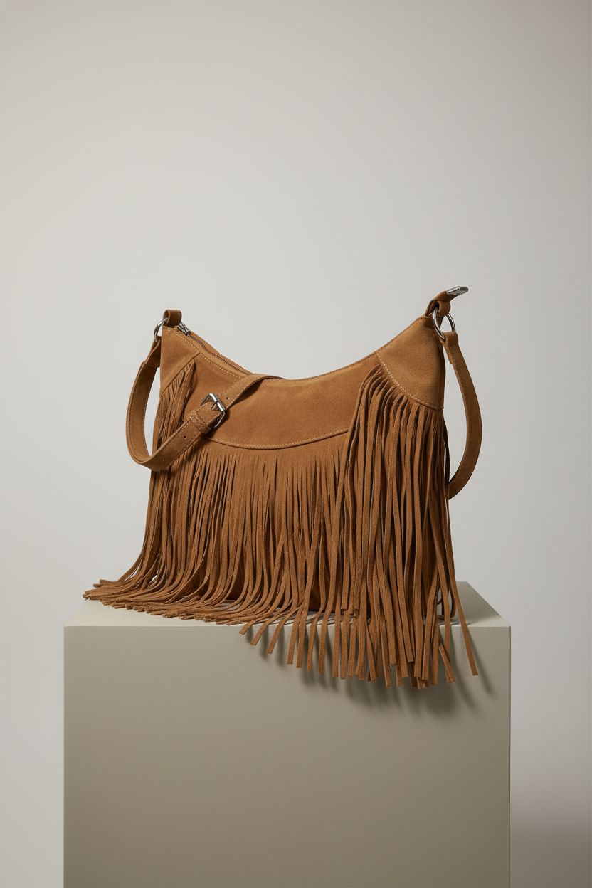 Sunwel Fashion vegan suede fringe purse showcasing detailed design