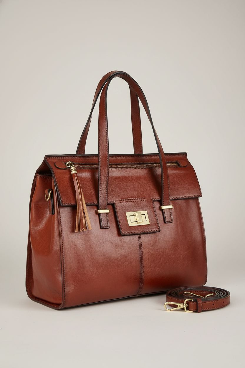 Banuce full grain leather purse showcased with tassel and adjustable strap