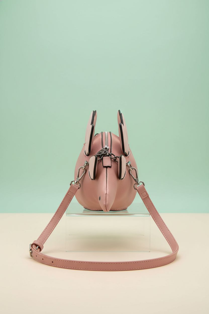 Ondeam stegosaurus crossbody bag displayed on a pastel backdrop, emphasizing its unique design and quality PU material.