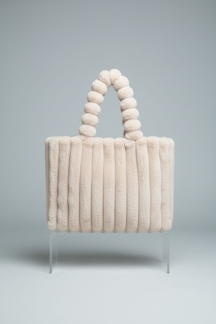 Extolove large beige fuzzy tote bag showcased on clean studio backdrop