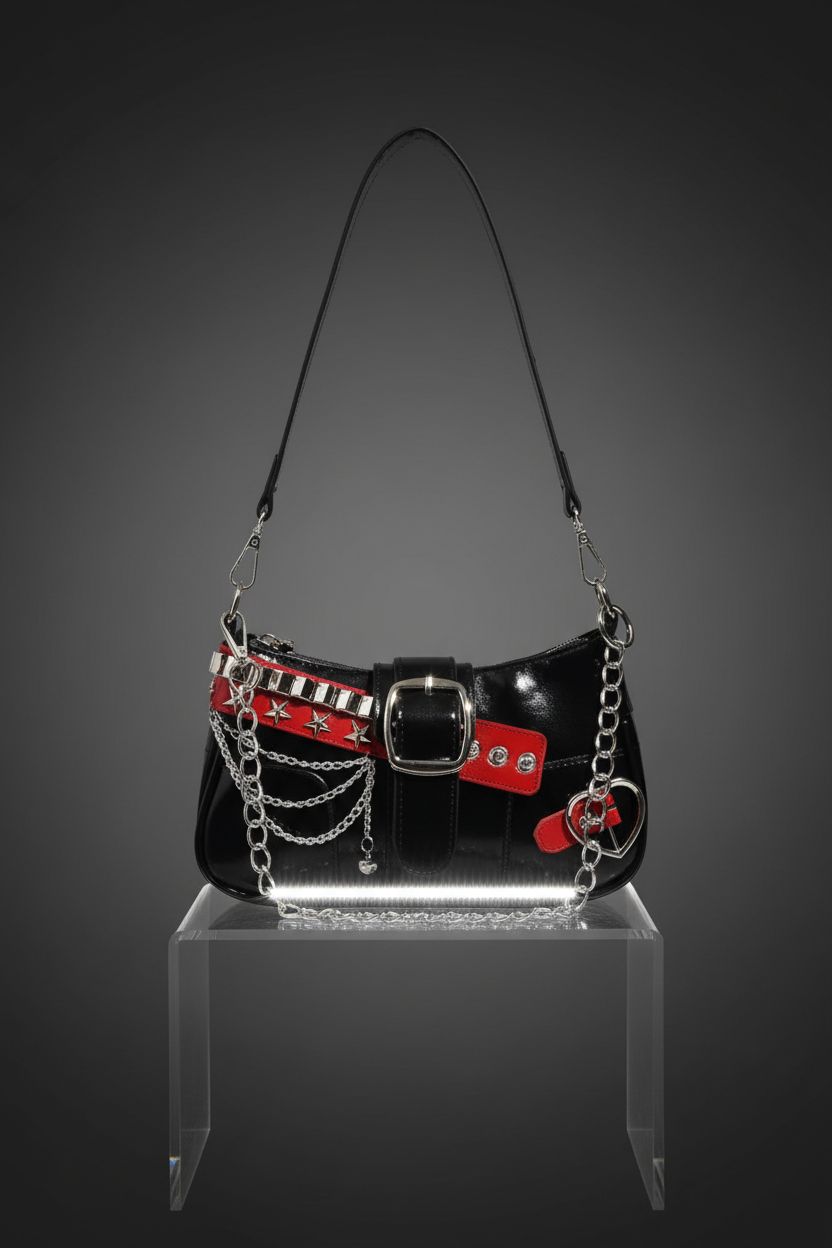 Verdusa goth purse showcased on a gradient backdrop, emphasizing its stylish design and star embroidery.