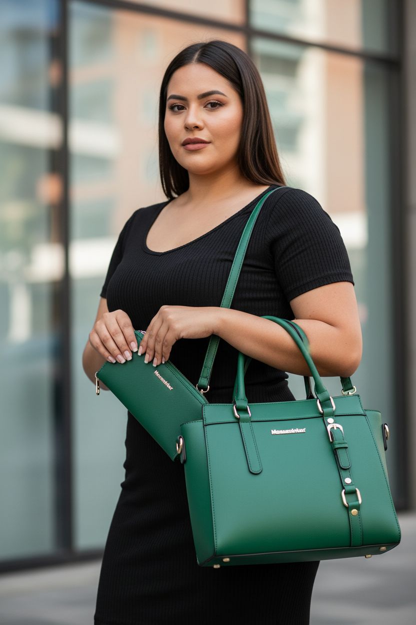 Montana West green purse set featuring tote and satchel in casual adjustment scene