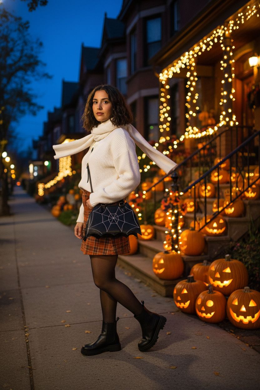 Canpto Bat Wing Crossbody Bag showcased against Halloween decorations, ideal for trick-or-treating.