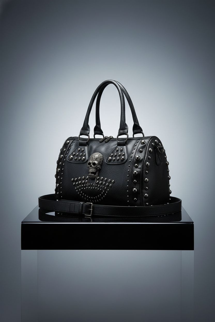 AlwaySky Women Skull Handbag on a clean studio backdrop, highlighting its elegant design.