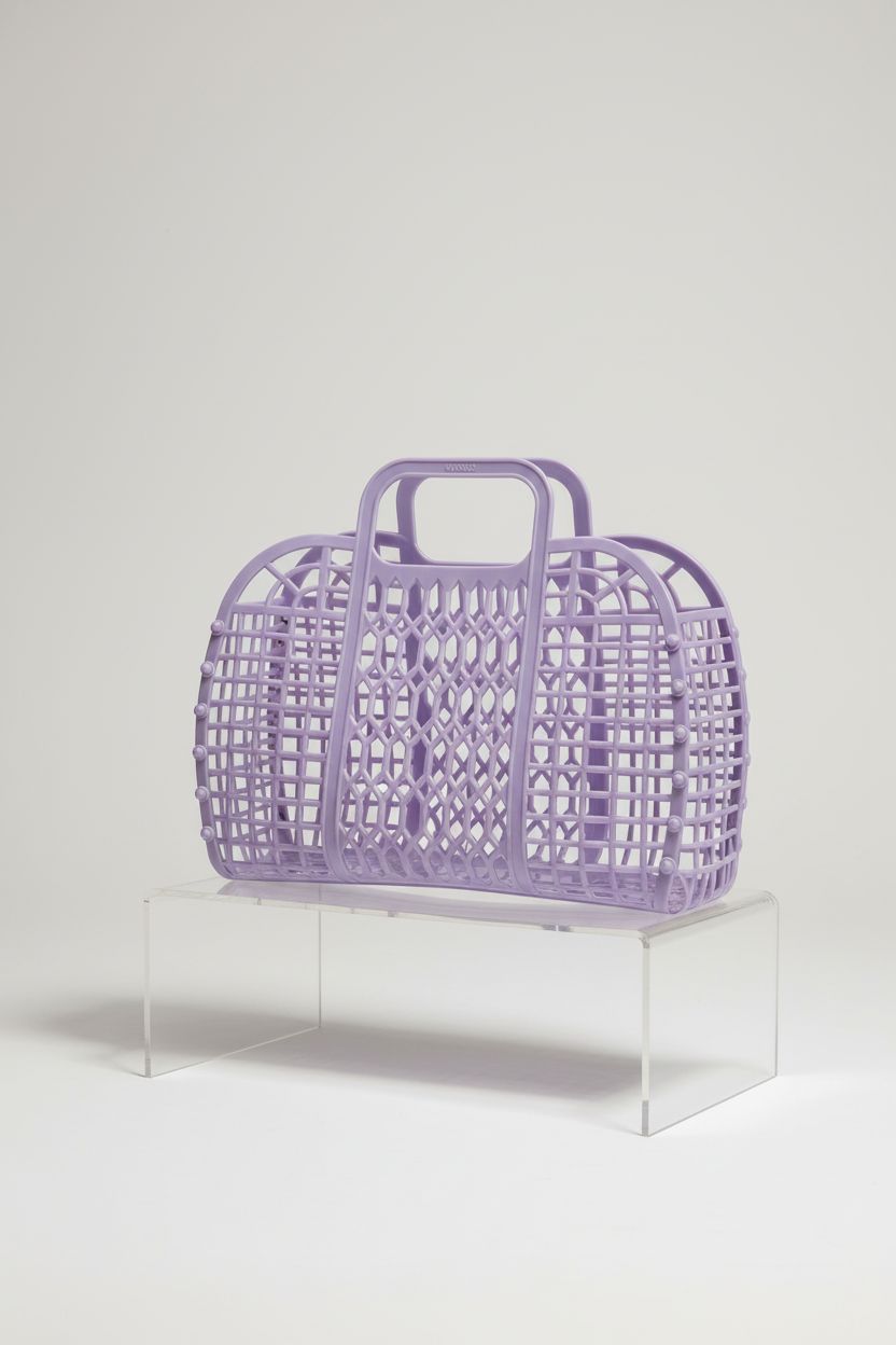 Close-up of BABANA lavender jelly purse highlighting its design