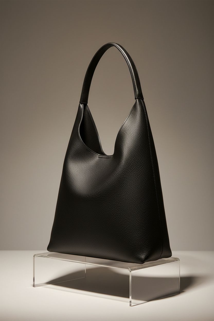 HOXIS black hobo bag showcasing texture and design in studio setting