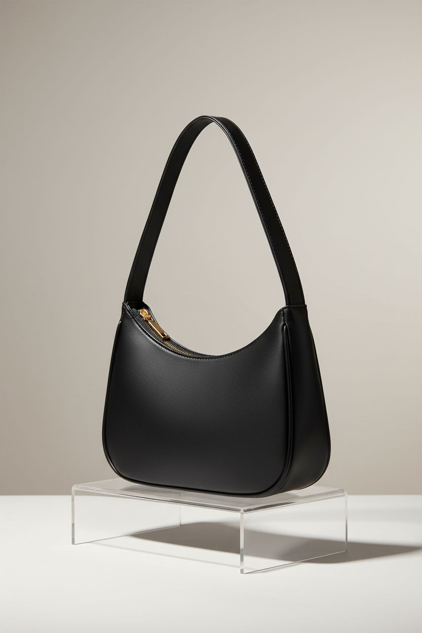 CYHTWSDJ black leather shoulder bag in a clean studio setting showcasing design