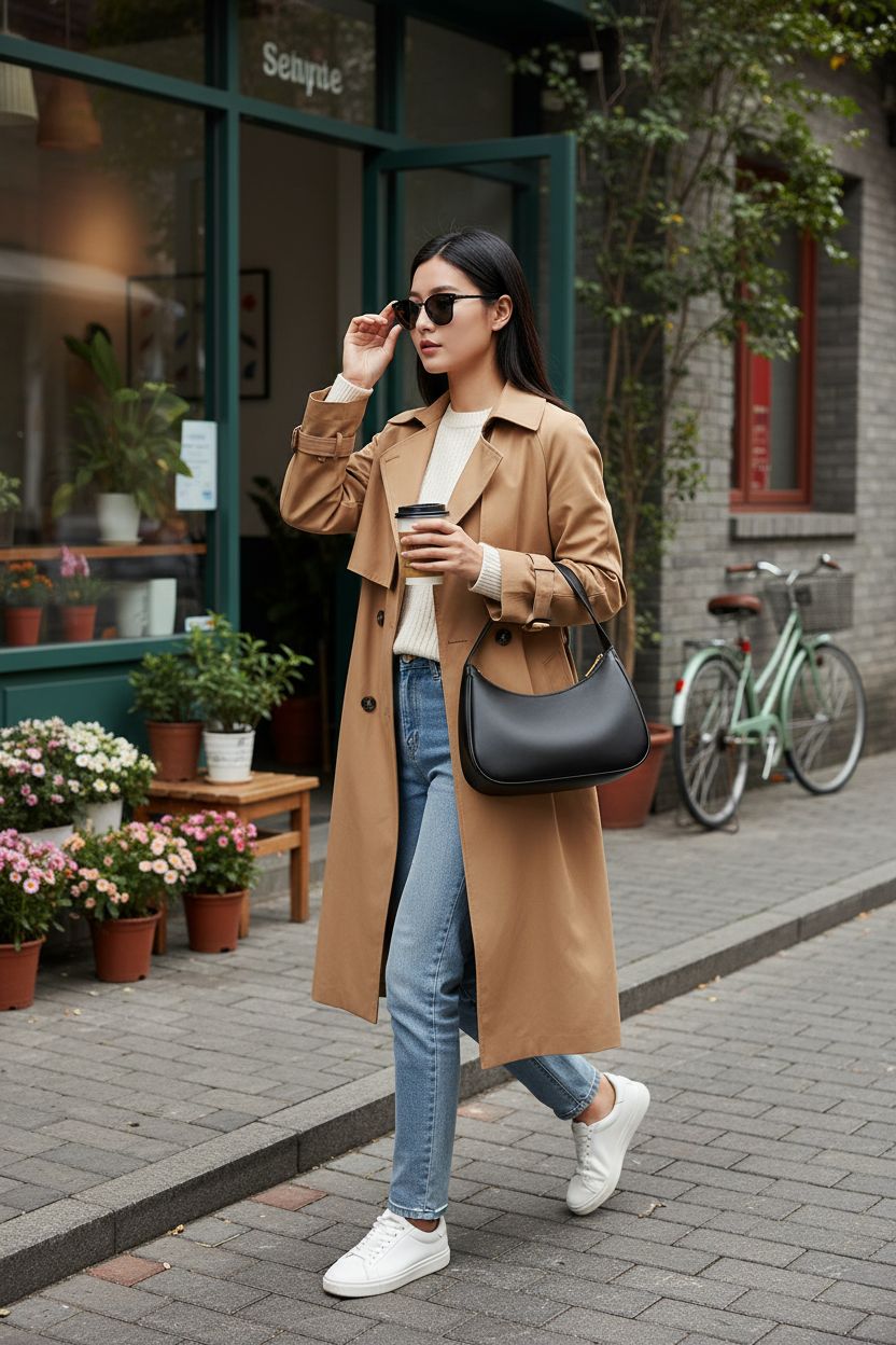 CYHTWSDJ cute black leather shoulder bag underarm in a leafy street setting