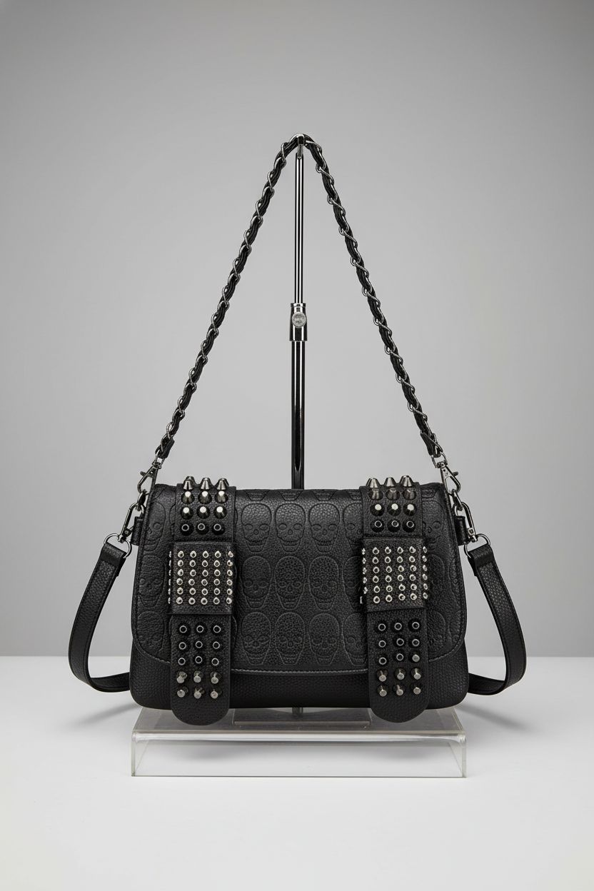 BelonYou leather skull purse on a neutral background, highlighting its design and rivets