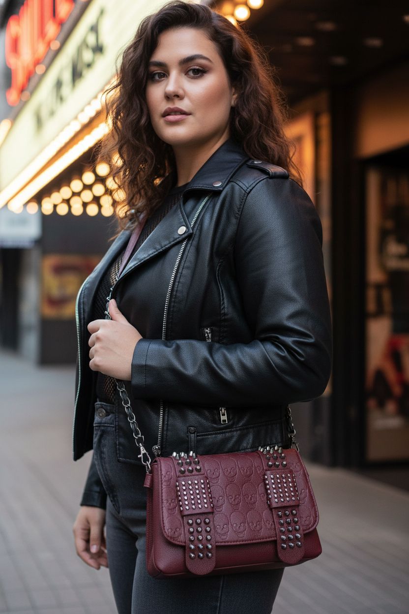 BelonYou punk skull purse showcased in a lively music venue, perfect for night outs