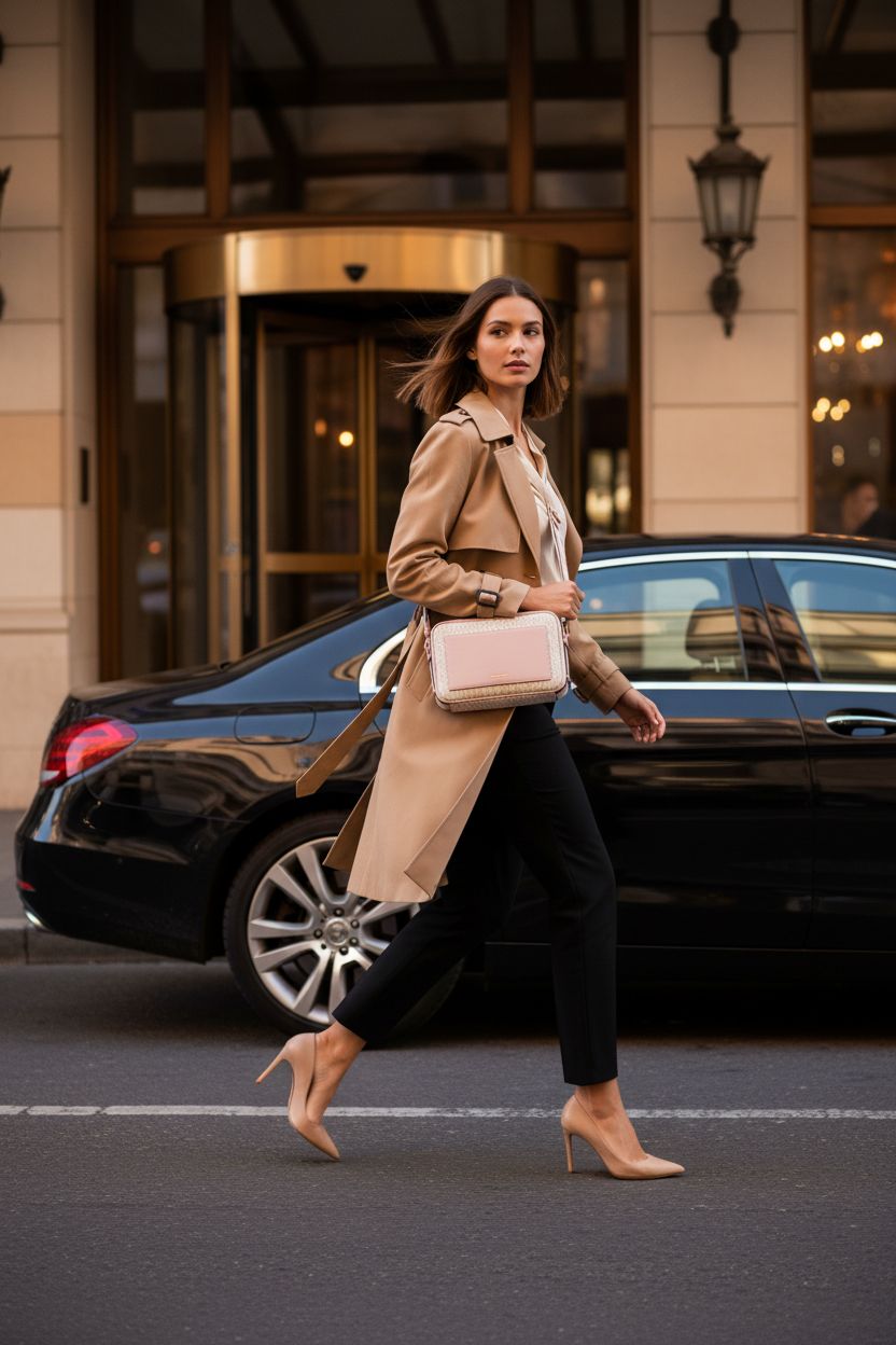 Michael Kors Maeve Large Pocket Crossbody Bag in soft pink with gold-tone hardware, styled elegantly.