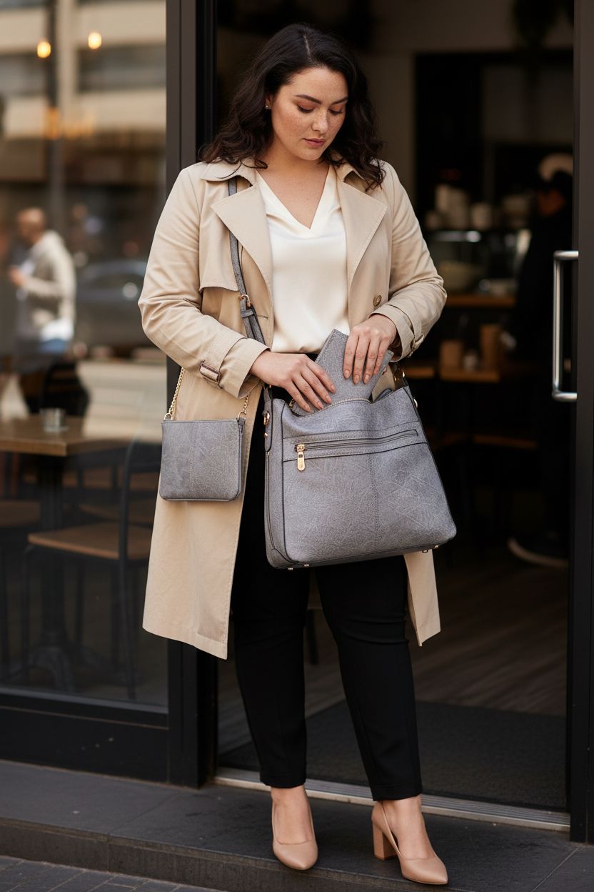 YZAOLL tote bag with matching wallet in a cozy café setting, showcasing style and convenience