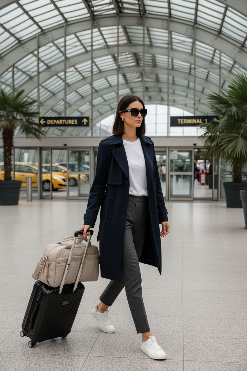 BAGSMART duffle bag on rolling suitcase at airport, perfect for travel convenience