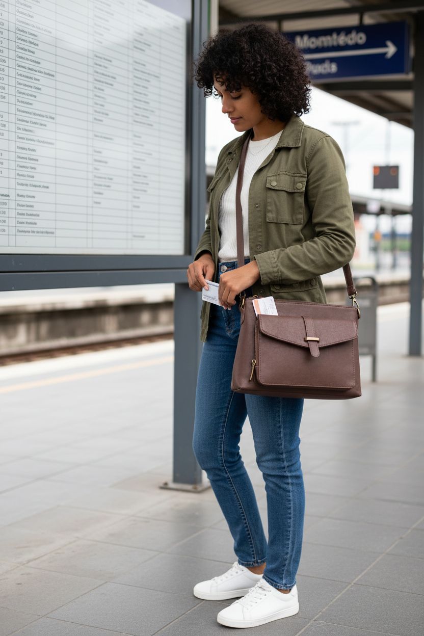 Befen RFID blocking leather crossbody bag in coffee-brown, perfect for daily commutes.