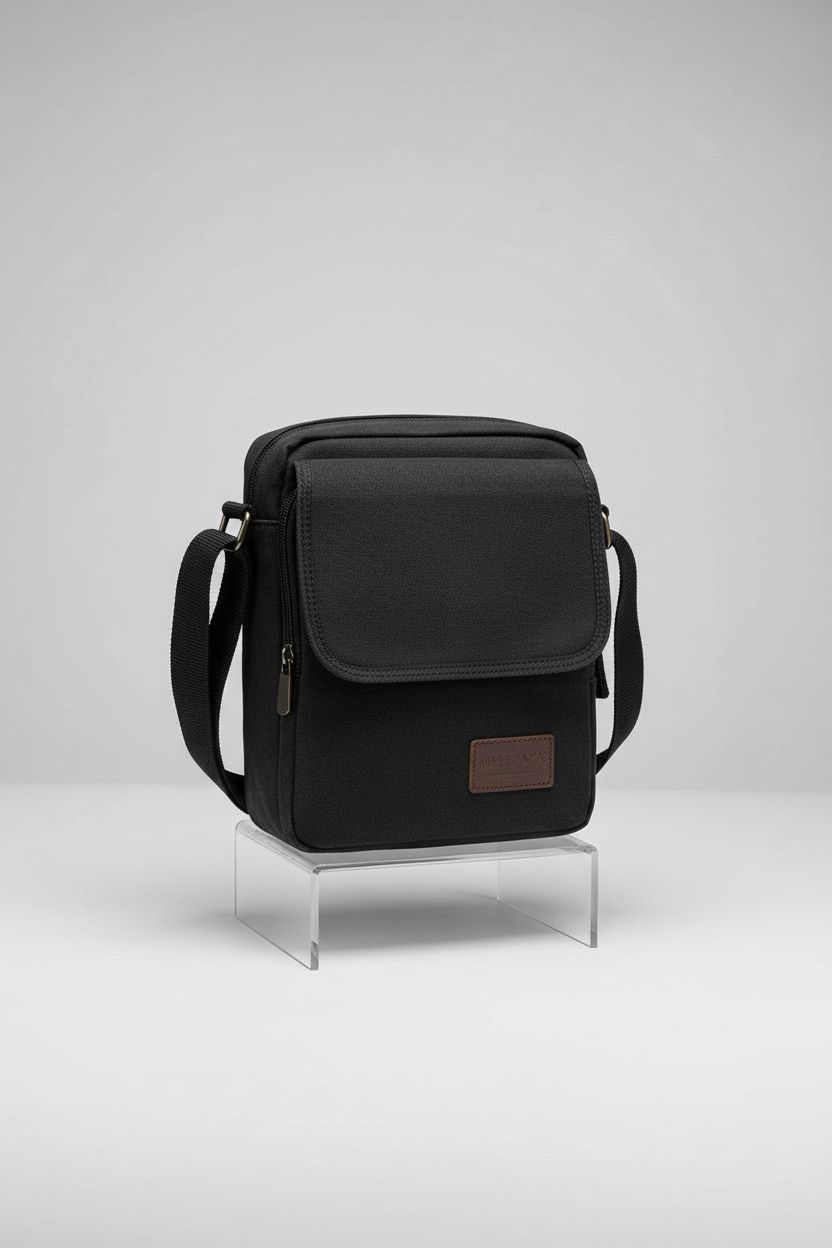 Detailed shot of WISEPACK's small crossbody bag, highlighting quality materials and design features