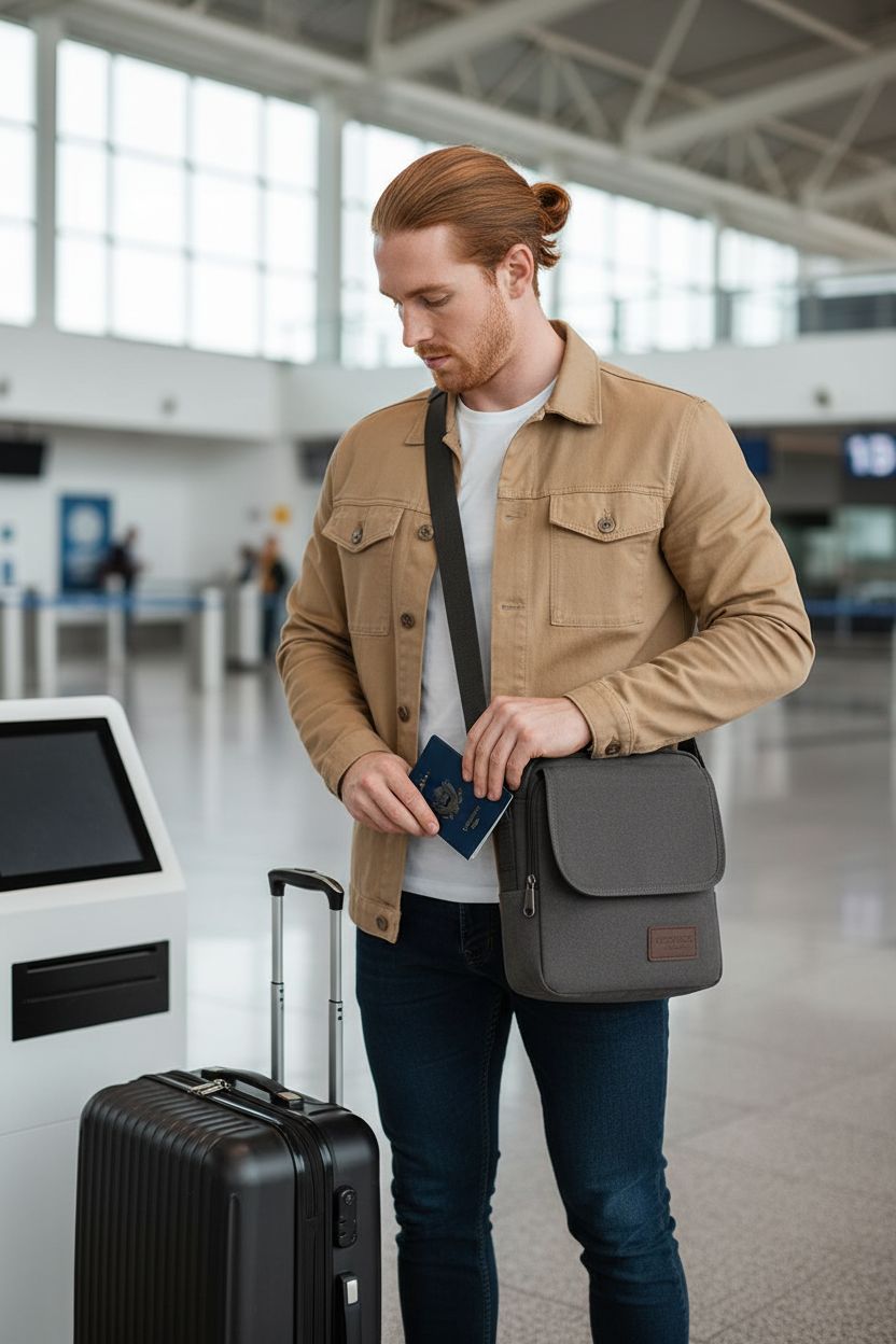 Man adjusting vintage canvas crossbody bag for men, showcasing practical design and style, WISEPACK