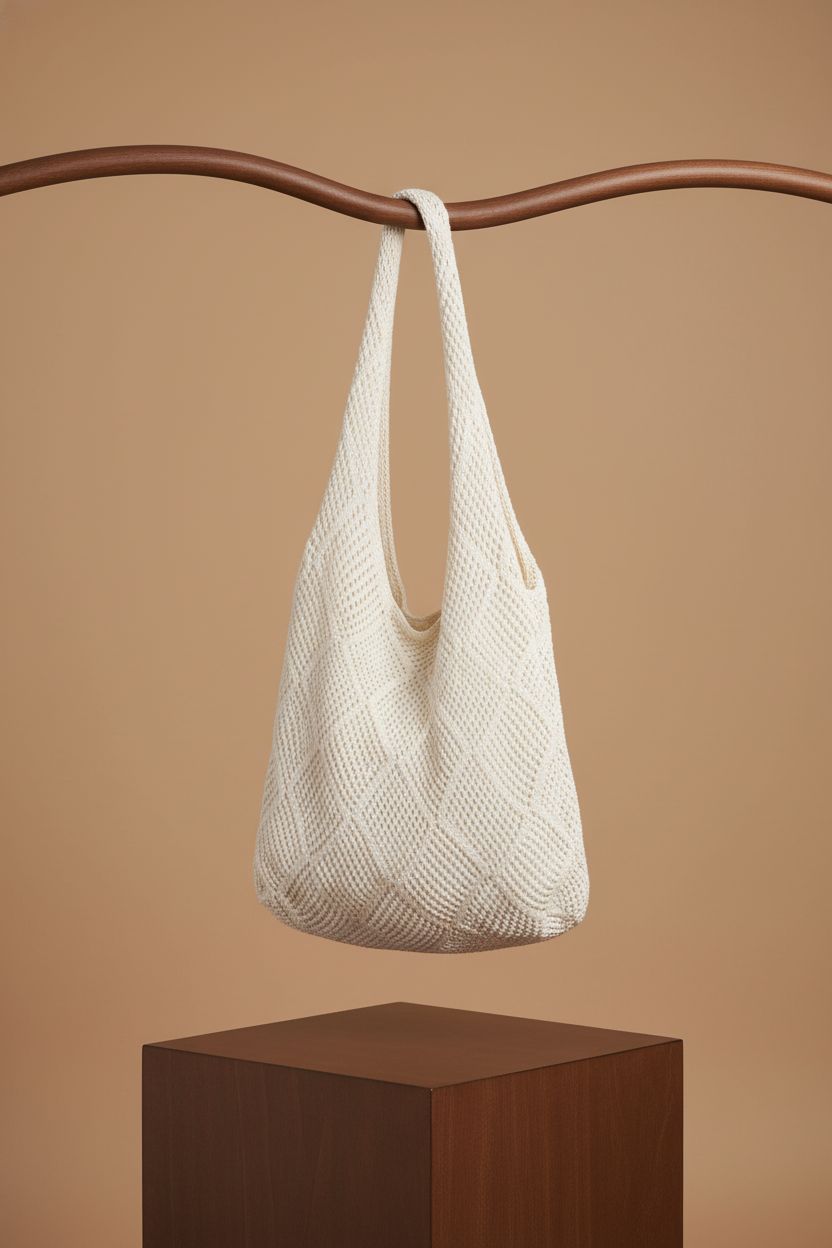 Sightor Beige Mesh Handbag showcased in a studio setting, focusing on its quality craftsmanship and elegant look.