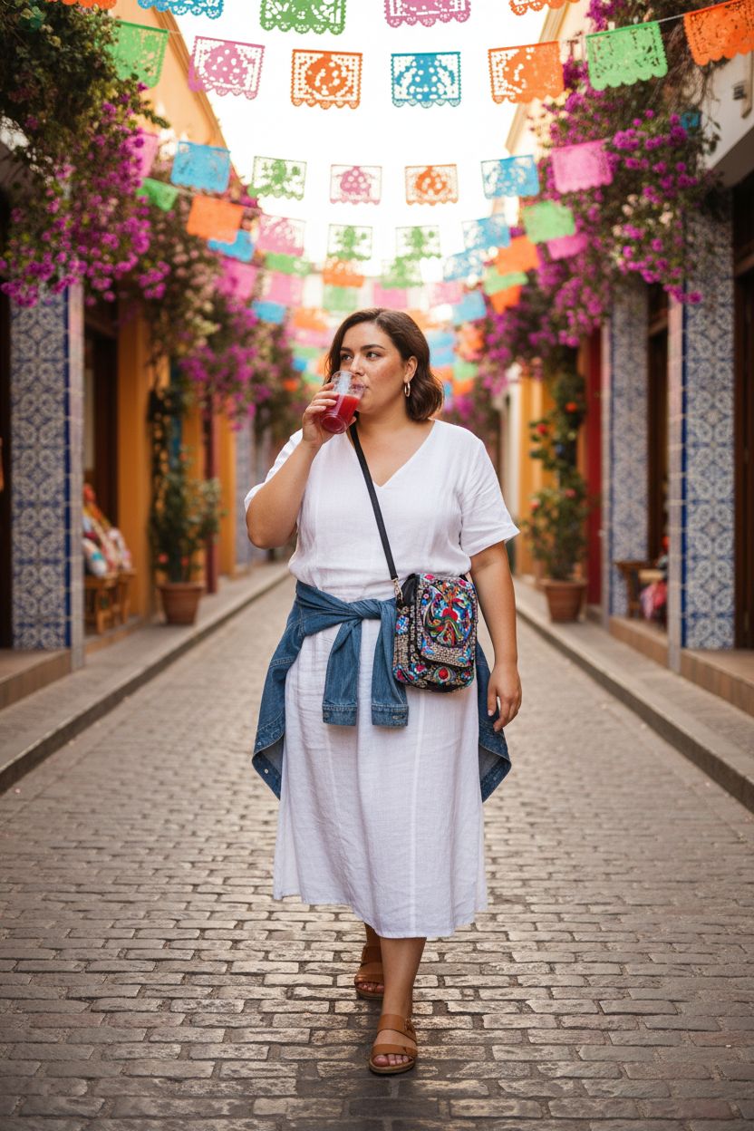 AWXZOM small embroidered Mexican leather purse showcased in vibrant mercado setting.