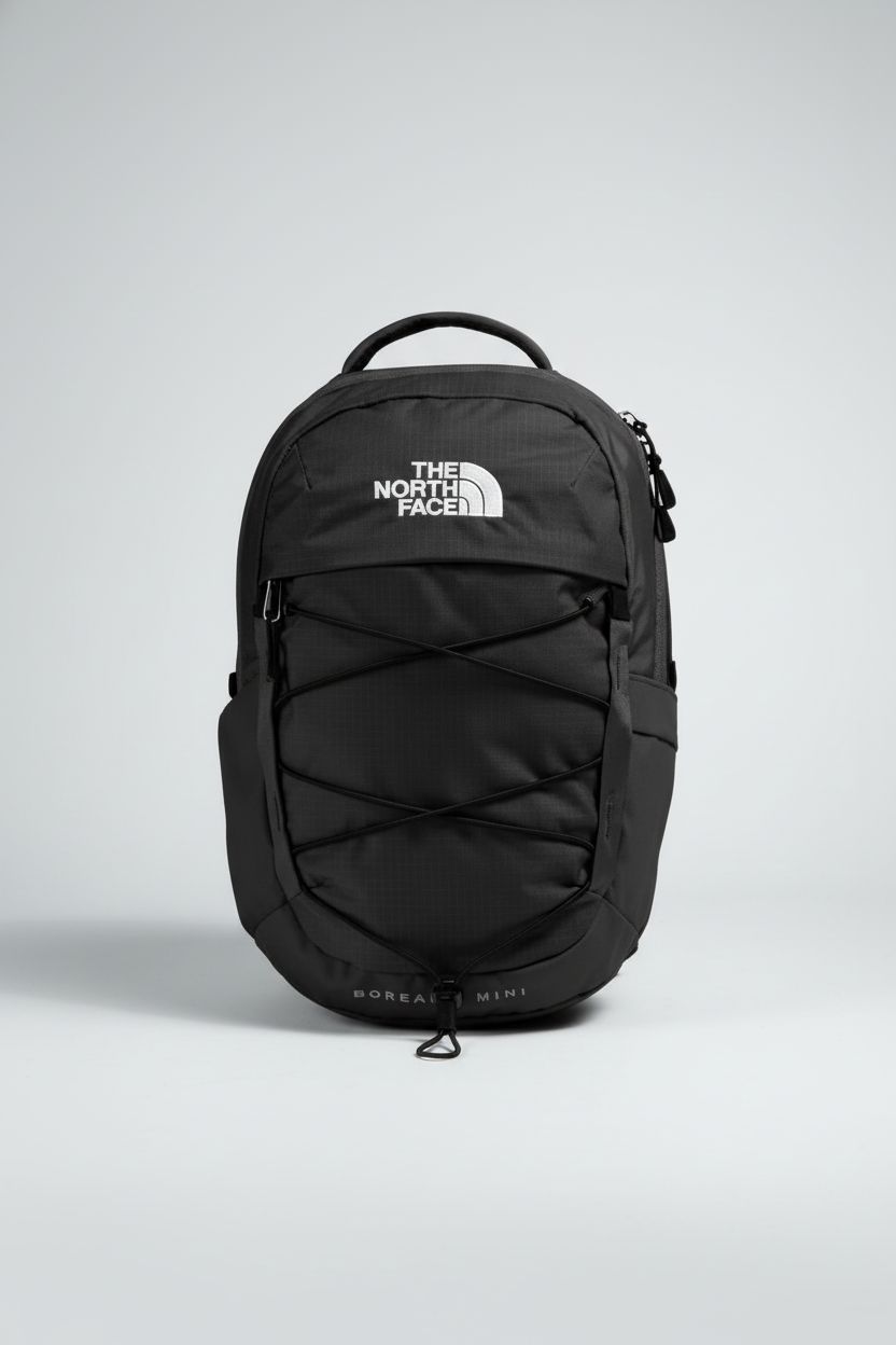 Close-up of THE NORTH FACE Borealis Mini Backpack in TNF Black, highlighting its durable features and design.