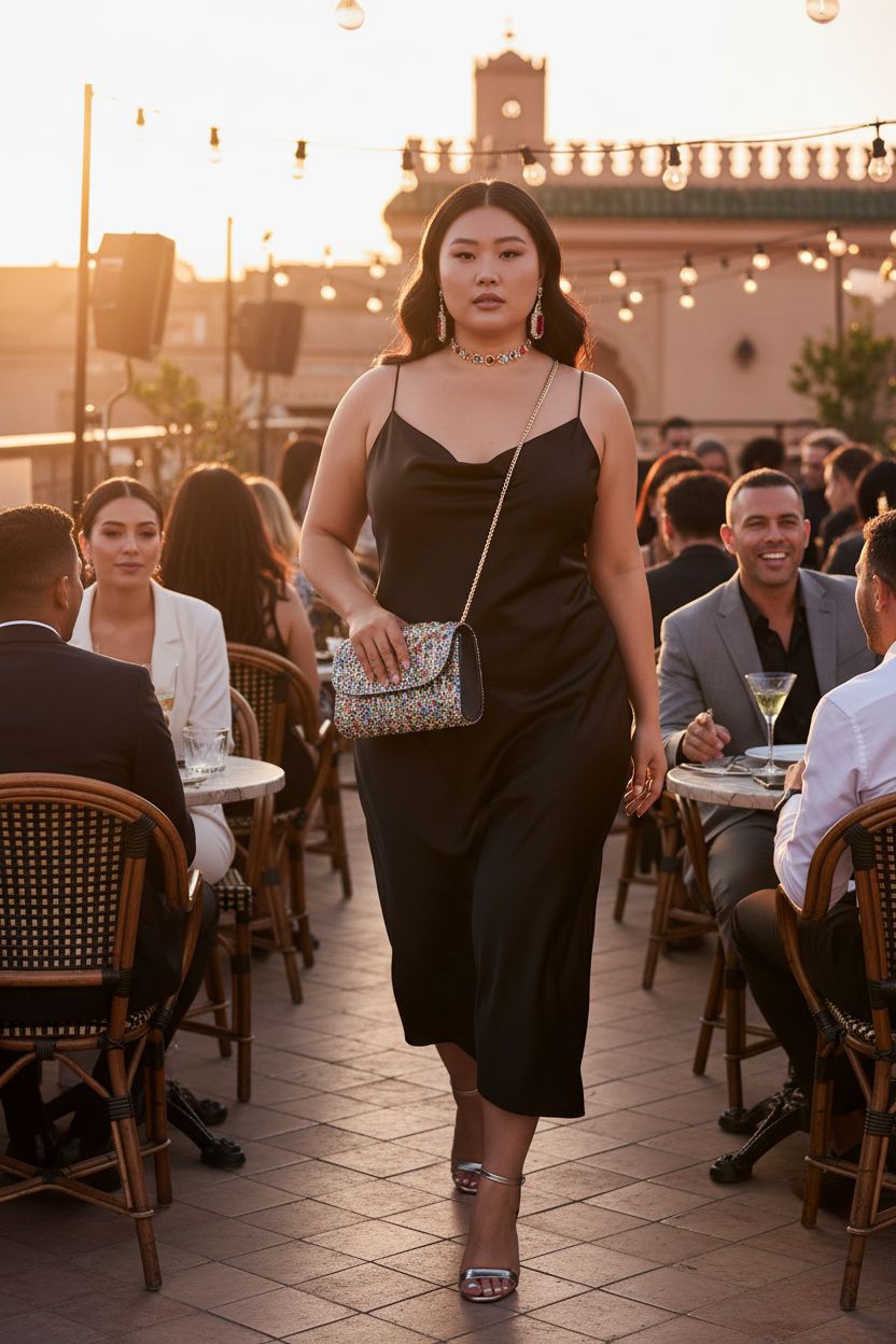 Landical multicolor handbag with rhinestones showcased at sunset on a rooftop