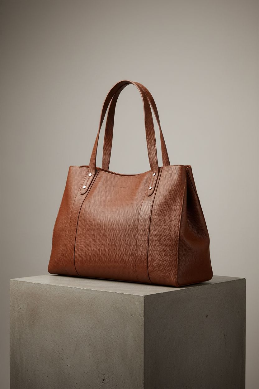 befen cognac leather tote bag, detailed view of craftsmanship and design