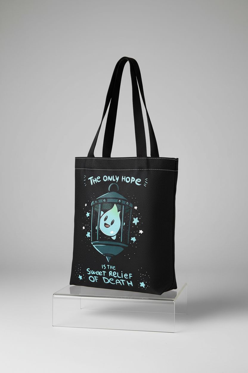 Product shot of the TIIMG tote bag, showcasing its quality fabric and detailed graphic print in a studio setting.