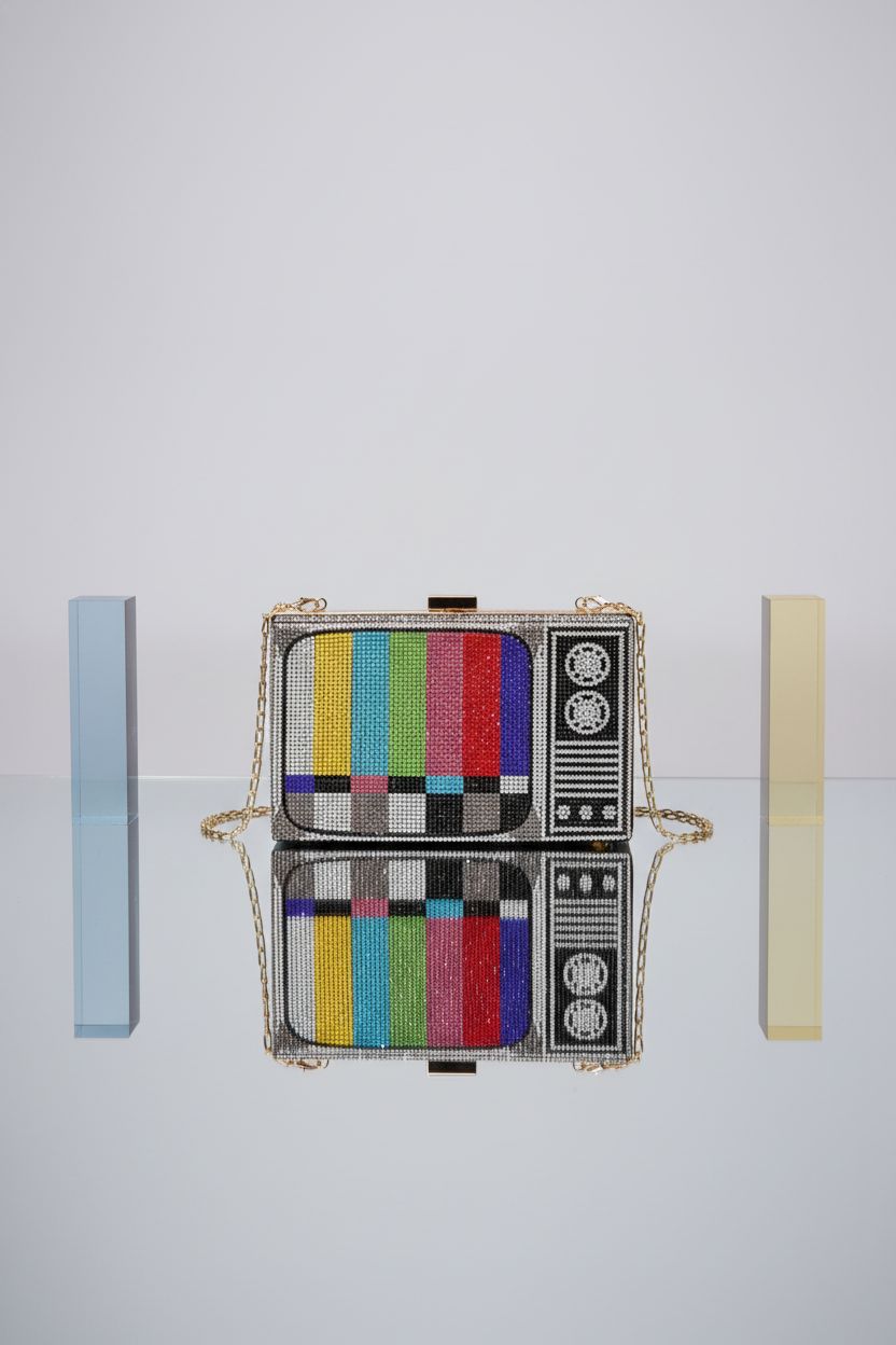 Renabro TV face bag on a clean studio background, highlighting its unique design and rhinestone details.