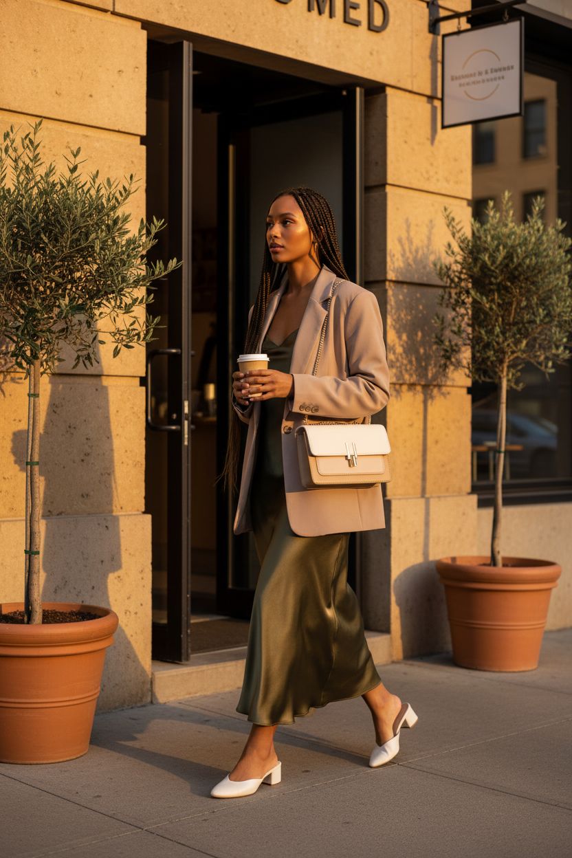 Minimalist beige and white color-block crossbody bag by TOP BAND in a café setting.