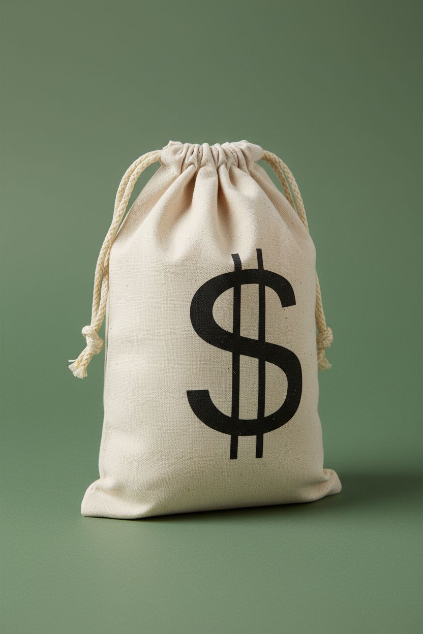 Beistle canvas money bag with dollar sign on a clean backdrop