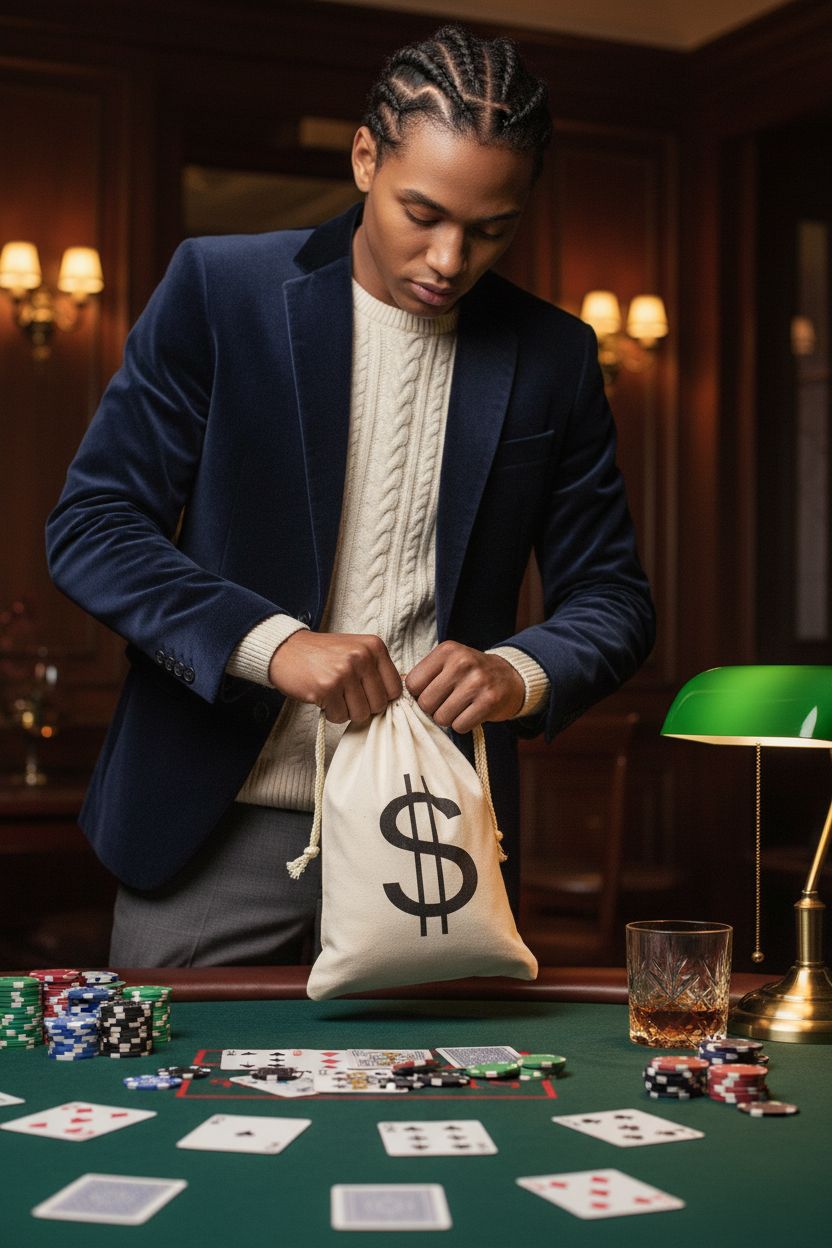Beistle canvas money sack with dollar sign at a private poker night