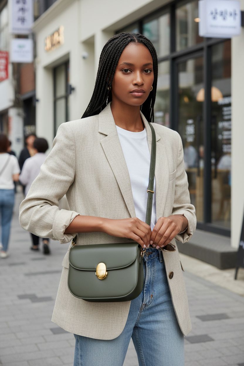 Amazon Essentials dark olive crossbody bag showcased outdoors, stylish and functional for everyday use.