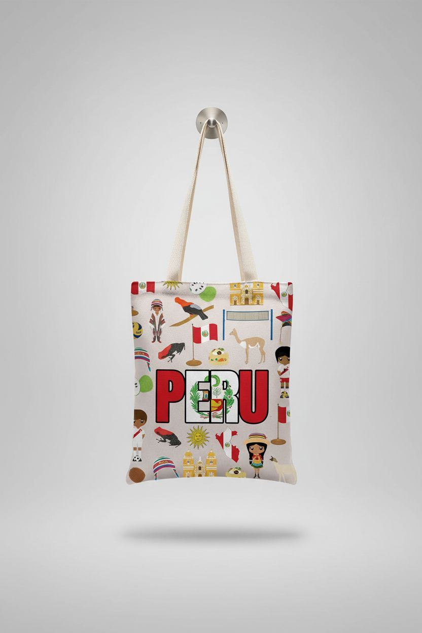 LEVLO Peru Flag Tote Bag elegantly displayed against a minimal backdrop, showcasing its quality craftsmanship.
