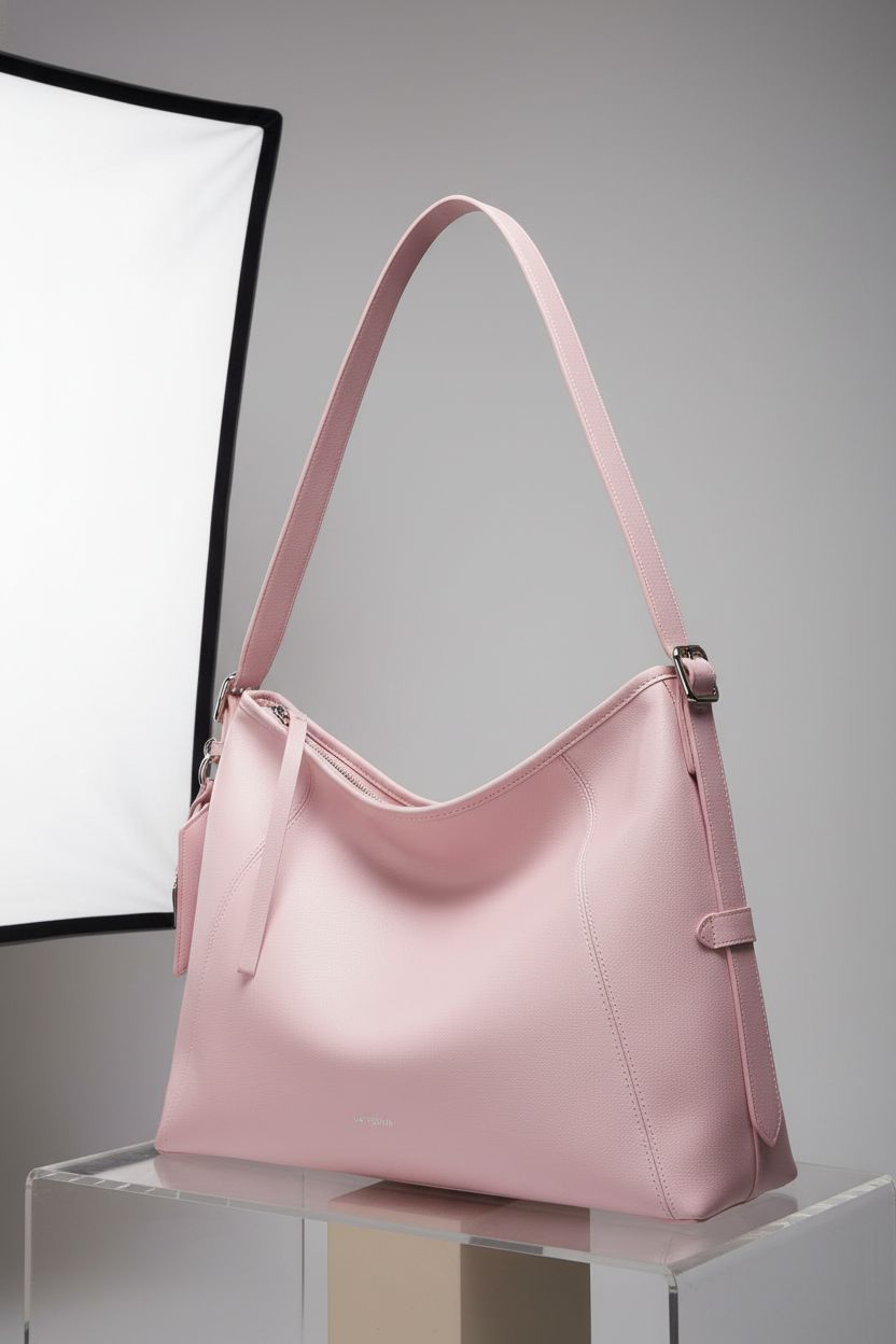 LA'FESTIN pink leather handbag displayed on a clean studio background, highlighting its quality and design